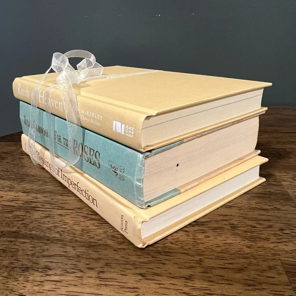 Book‎ Stack pretty shelf styling vignette Cream Aqua shabby chic decor